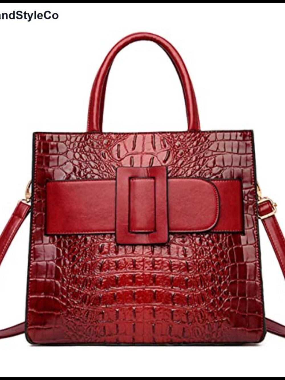 Vegan Leather Crocodile Pattern Satchel Tote with Crossbody Strap